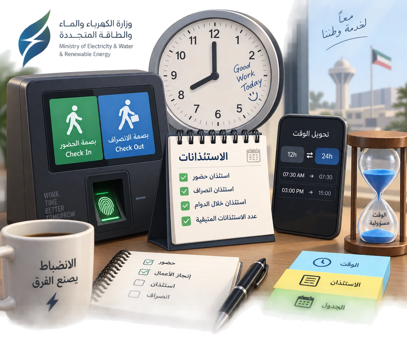 صورة توضيحية لأدوات الوقت والاستئذان